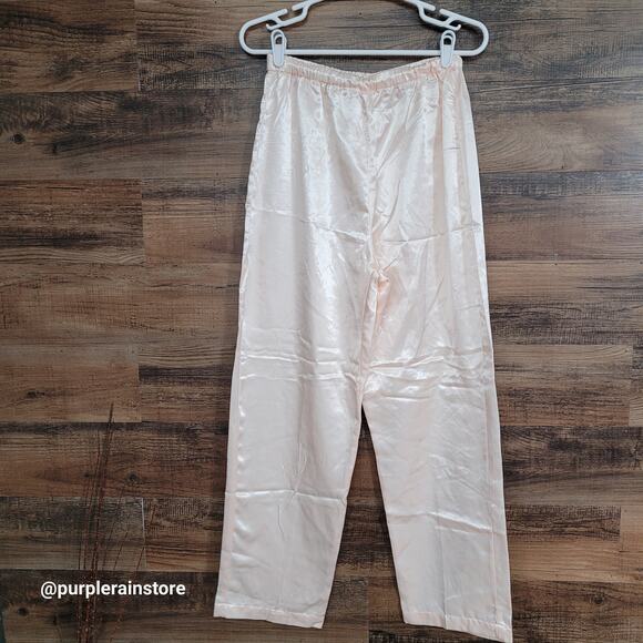 Vtg Ericka Taylor Satin PJ Pants M High Rise Pale Peach Stretch Waist Romantic - Picture 1 of 10